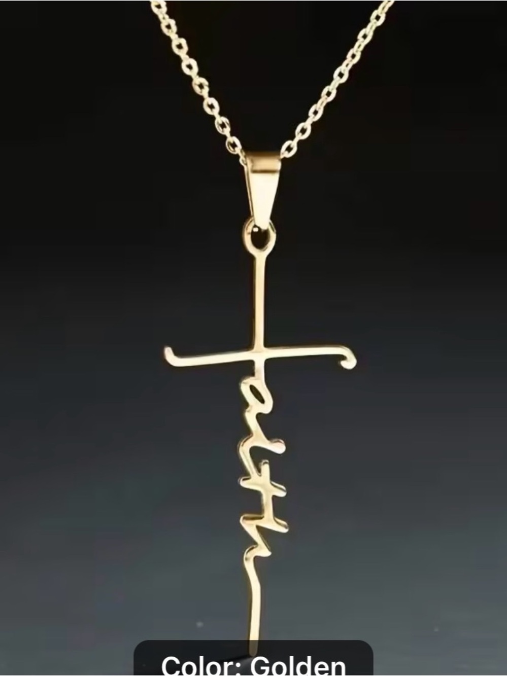 Golden Script Cross Pendant Necklace - Women Jewelry